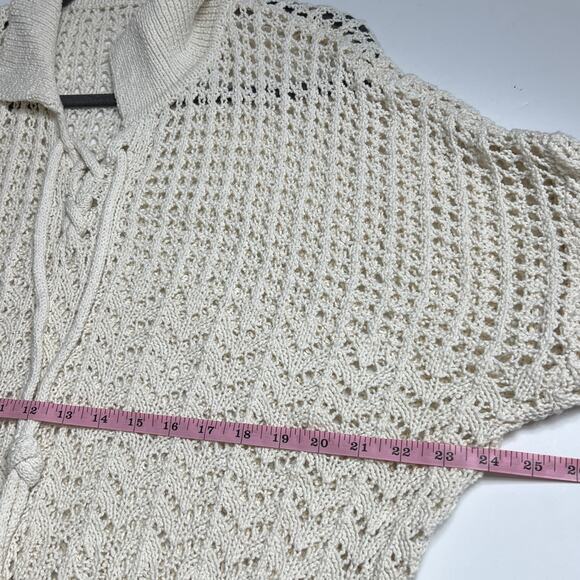 Like Love Cream Crochet Lace-Up Knit Sweater Medium - Picture 7 of 9